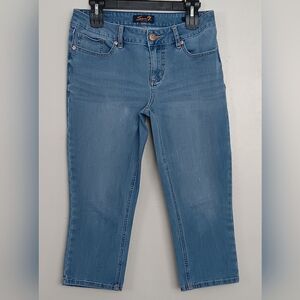 Seven7 Skinny Women's Streach Light Blue Capris Jeans Embroidered Pockets Sz  10